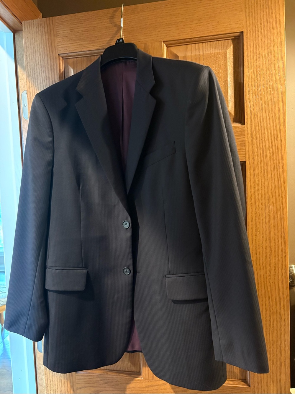 Express Men's Dark Pinstripe Suit Jacket - Black